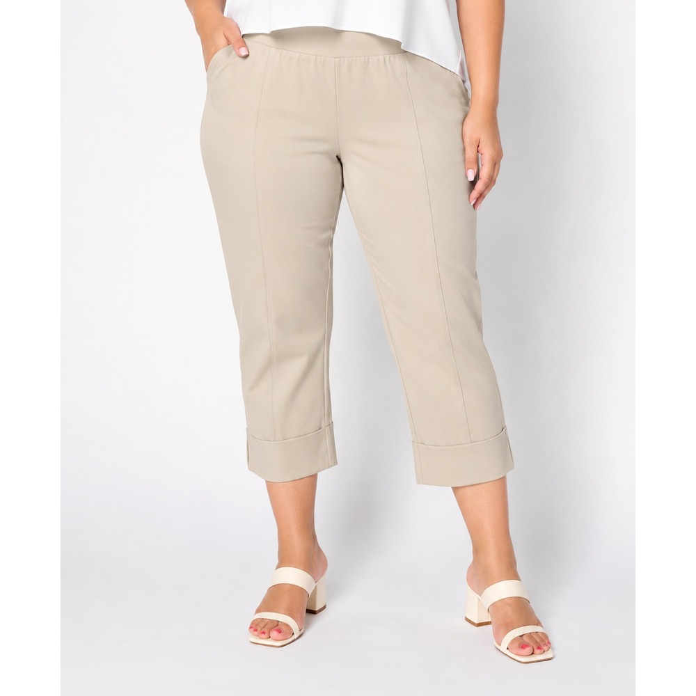 Isaac Mizrahi Live! Tall Sublime Stretch Ponte Crop Pants Light Sand,Petite Larg